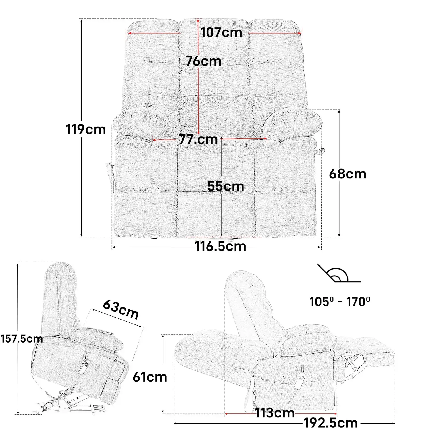 9505 bariatric lift recliner — view 6